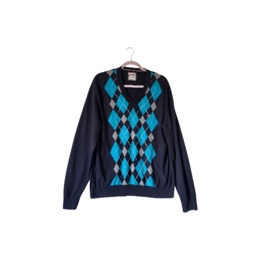 Men's Express Black and Blue Cotton‎ Argyle Sweater Size XL